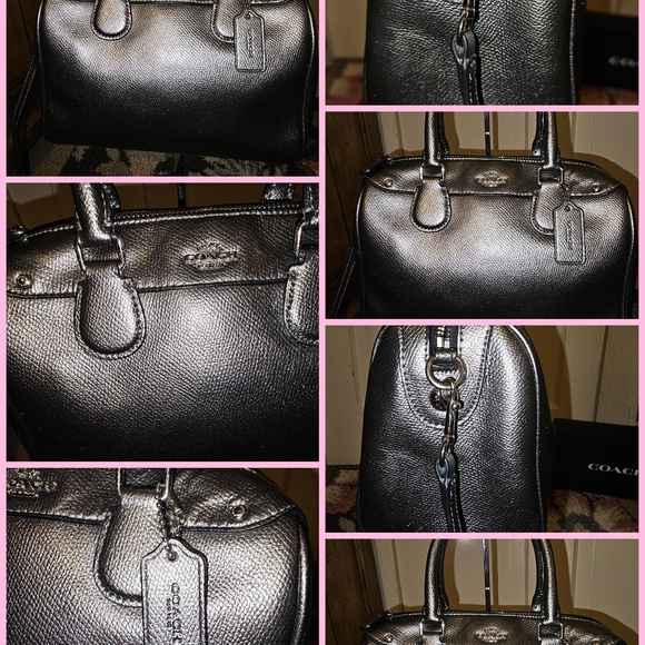COACH F39706 Crossgrain Metallic Leather Mini Bennett Satchel Metallic Gunmetal - Picture 1 of 9